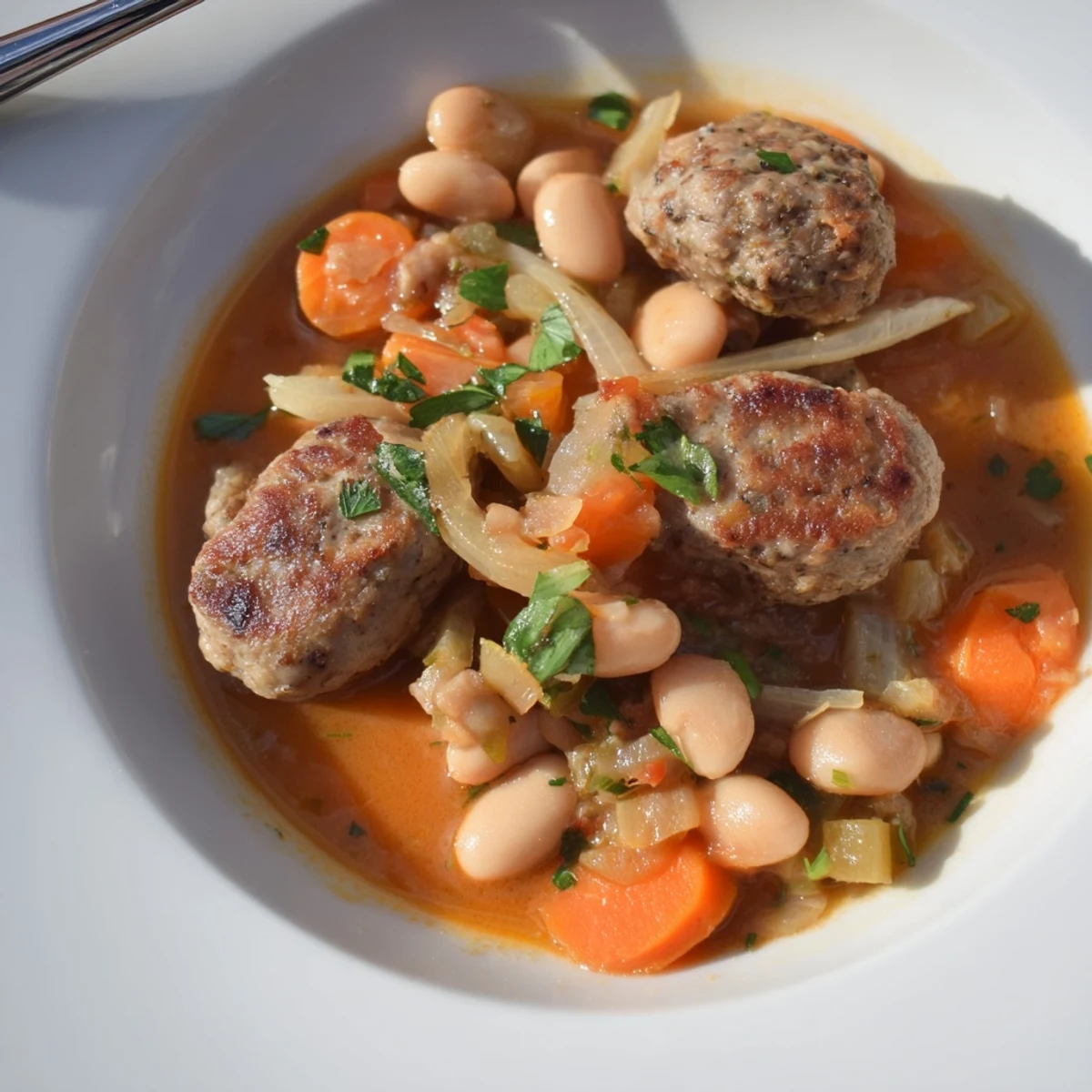 Savory sausage and white bean stew, perfect for chilly evenings and family dinners.