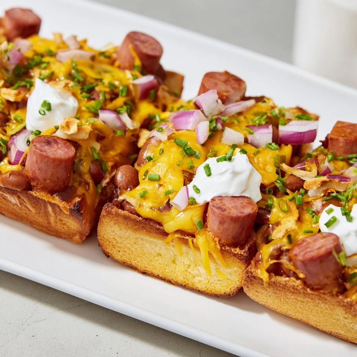 Cheesy, homemade Chili Dog Casserole: a comforting baked dish with melted cheese and hot dog pieces.