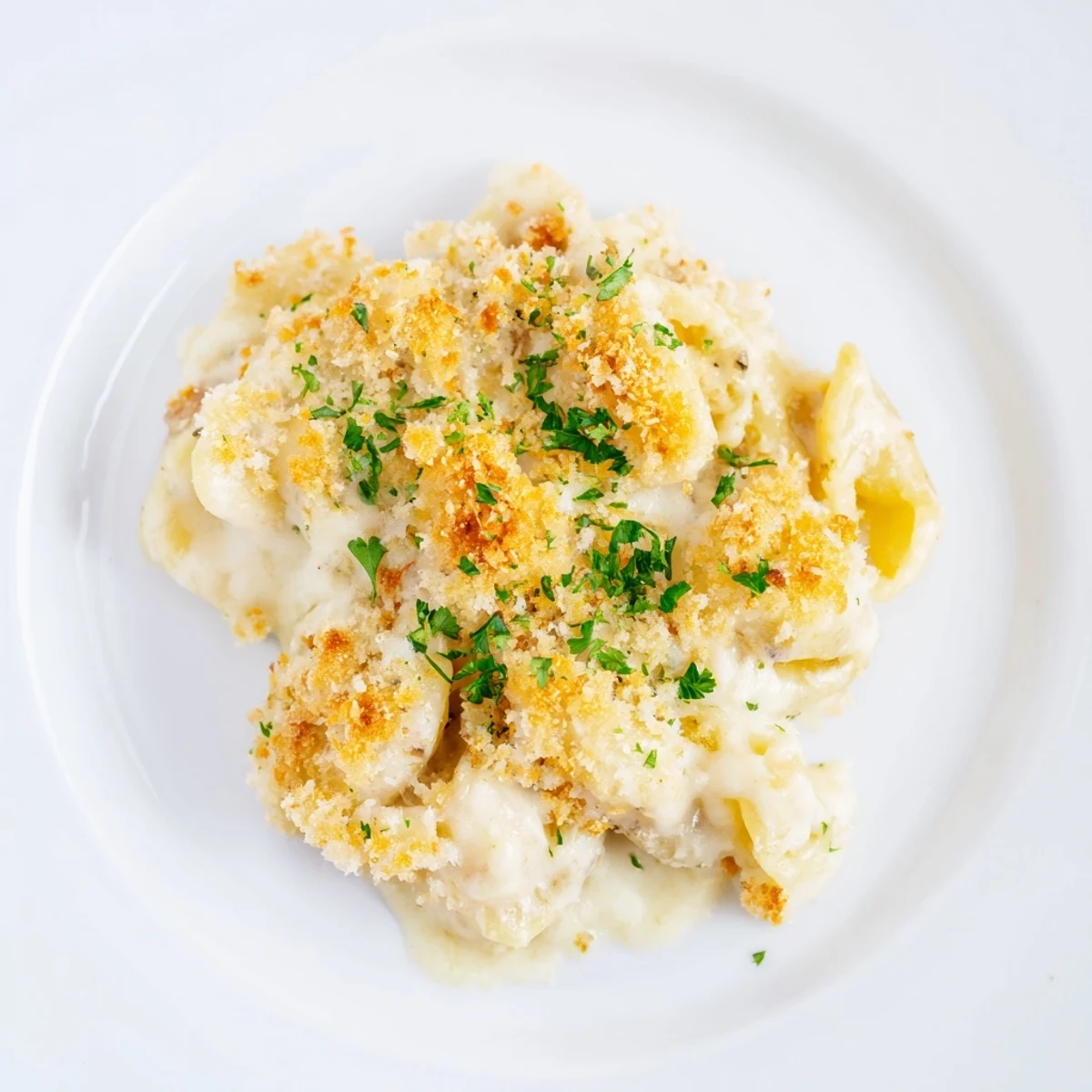 Golden-brown, bubbly Truffle Macaroni & Cheese, a luxurious twist on a comforting classic meal.