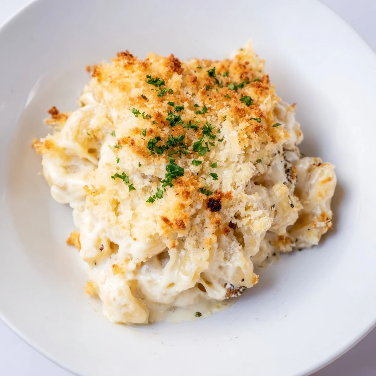 Creamy Truffle Macaroni & Cheese with a crispy, golden breadcrumb topping, perfect for dinner tonight.