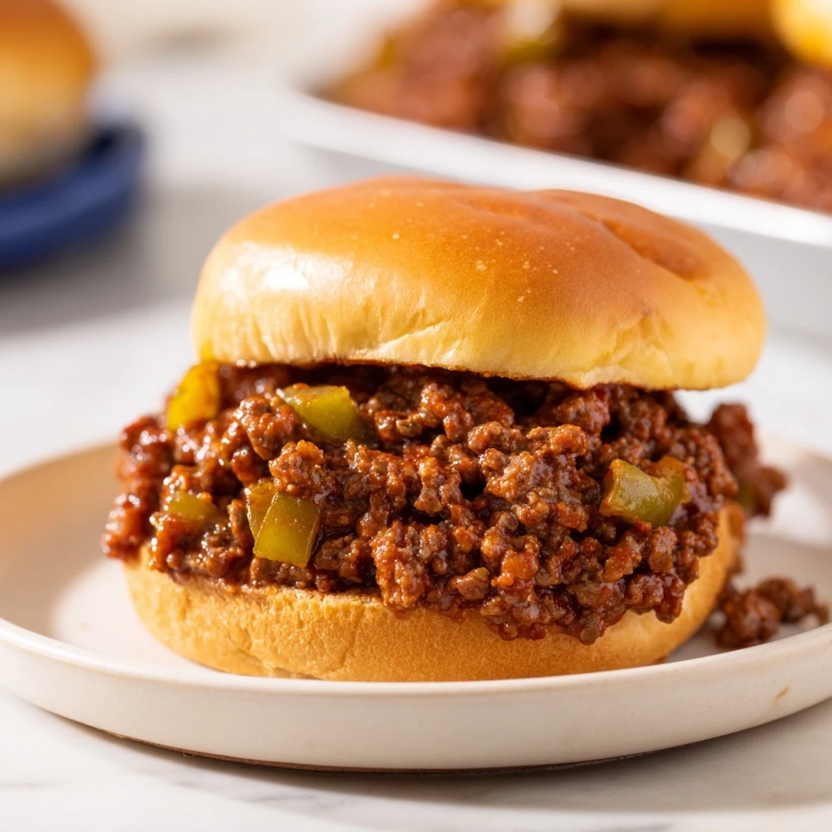 View a close up of the hearty Sloppy Joes, a satisfying dinner everyone will love.