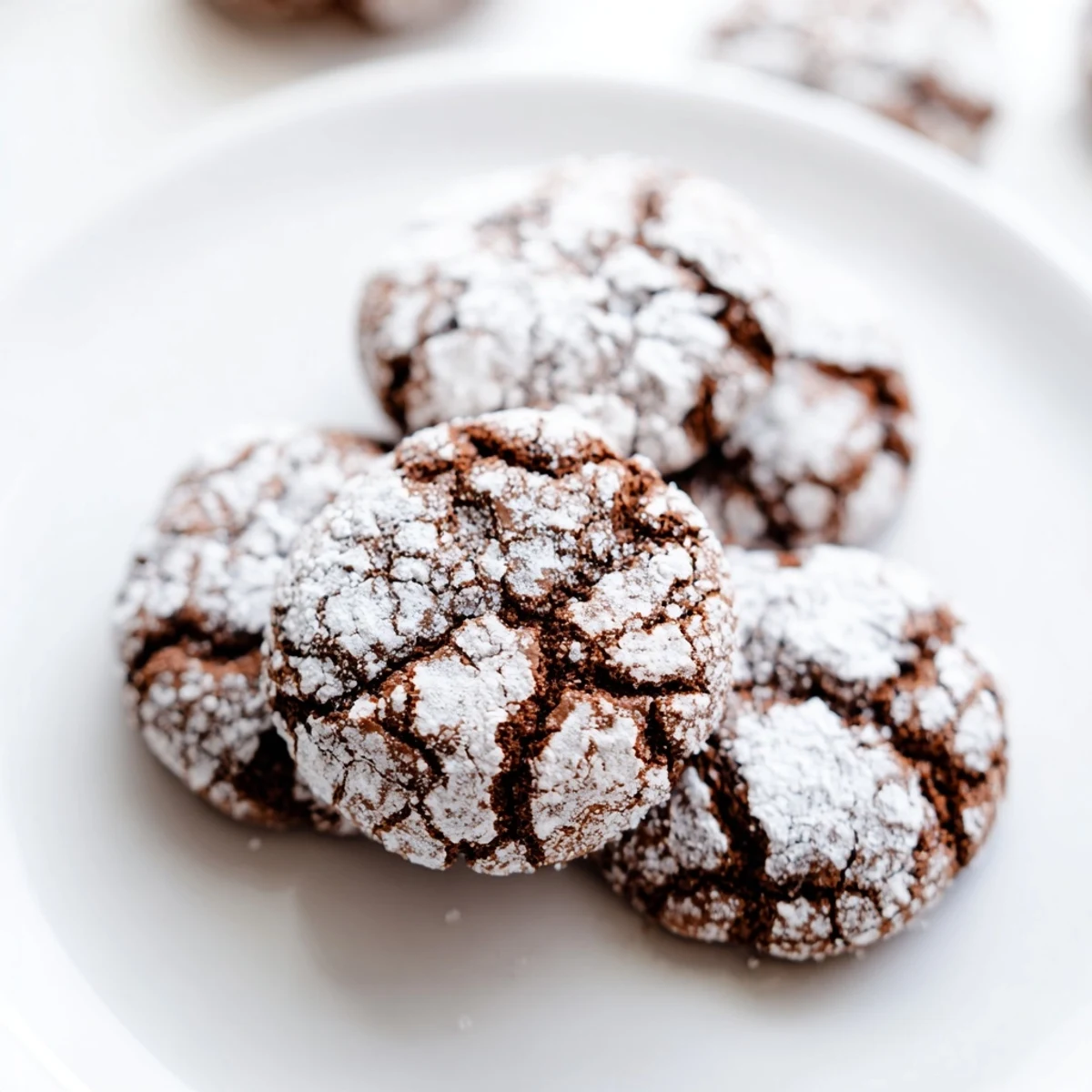 Fudgy Chocolate Gingerbread Crinkle Cookies dusted in powdered sugar, ready to be enjoyed.