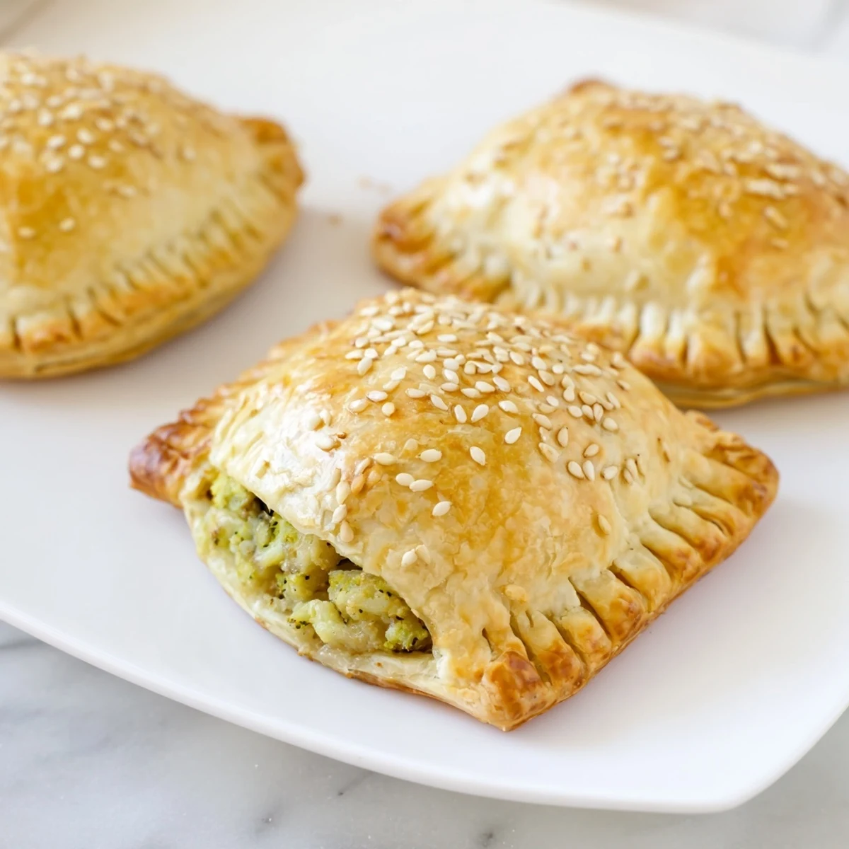 Melted cheddar cheese and tender broccoli peek from inside each Broccoli Cheddar Quiche-less Hand Pie.