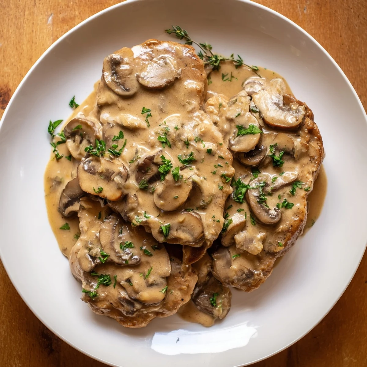 Tender Stove Top Pork Chops in a creamy mushroom sauce, perfect for a cozy weeknight dinner everyone will enjoy.