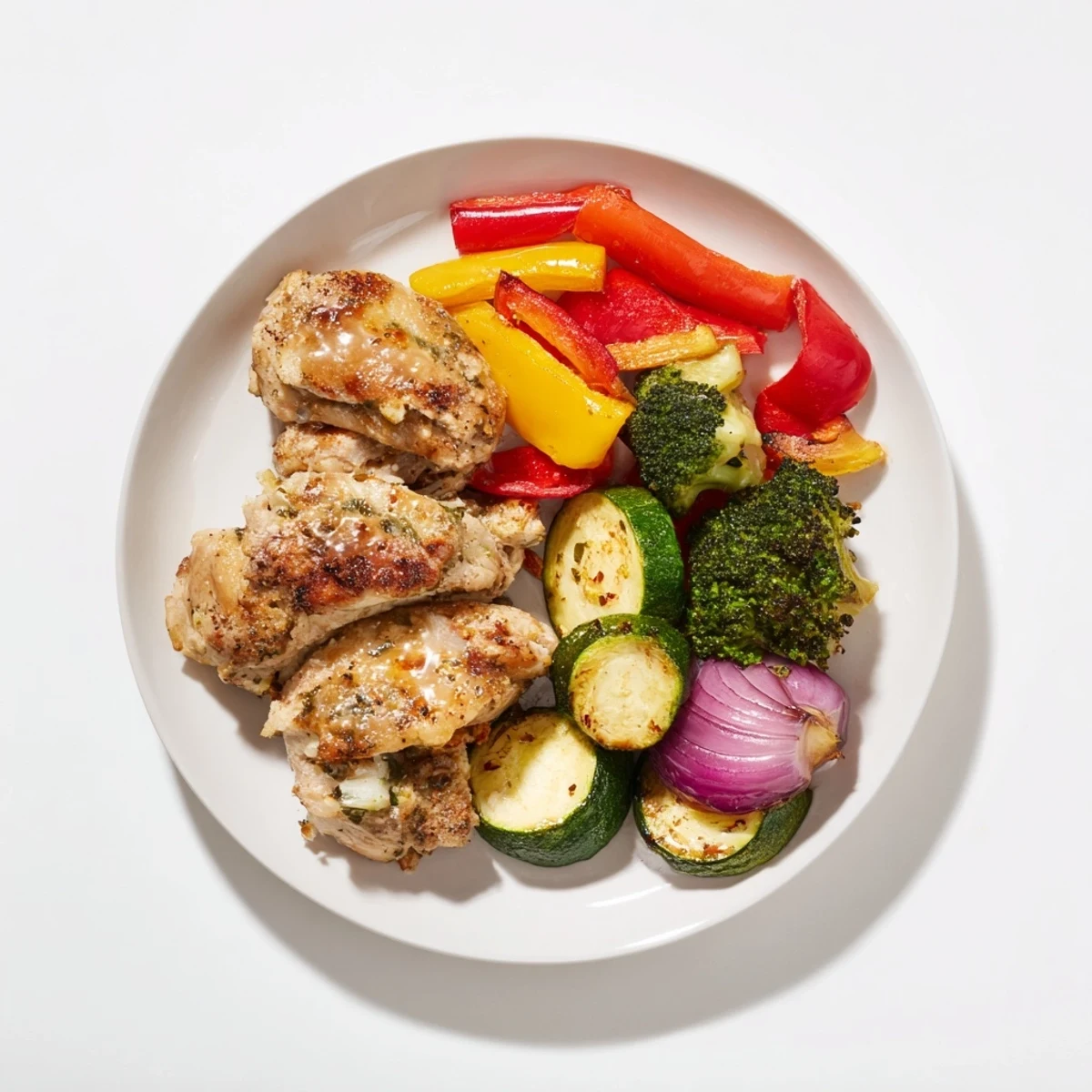 Garlic Parmesan Chicken Bites sheet pan dinner with roasted vegetables, a colorful, flavorful one-pan meal.