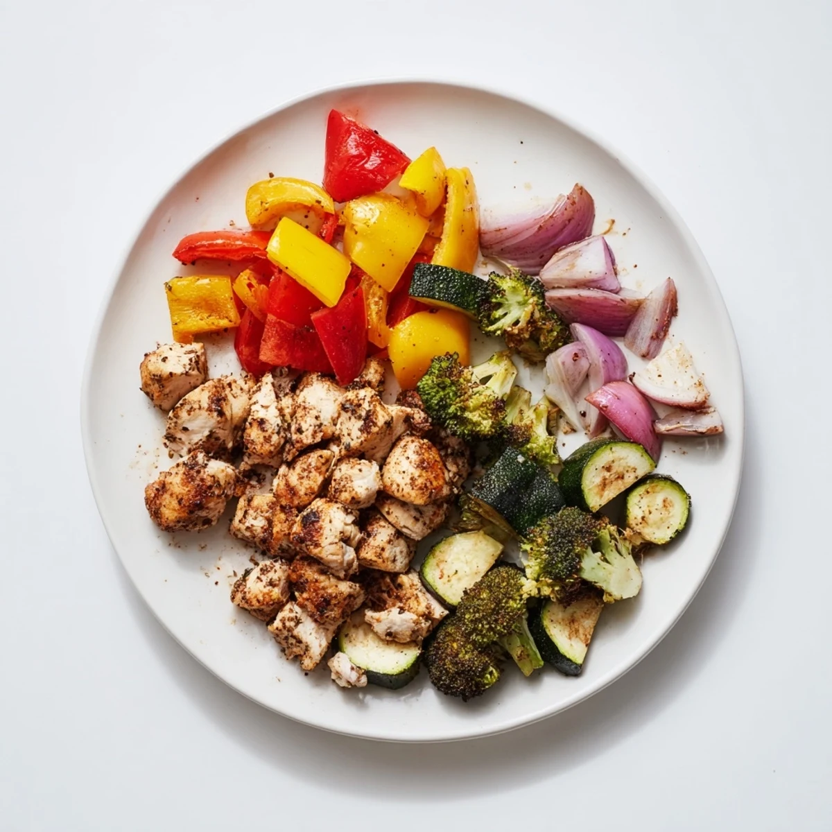 Golden, baked Garlic Parmesan Chicken Bites paired with tender vegetables, ready for a delicious serving.