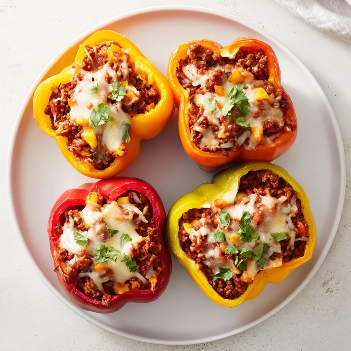 Sloppy Joe stuffed bell peppers: vibrant peppers filled with savory beef and melted cheddar for dinner.
