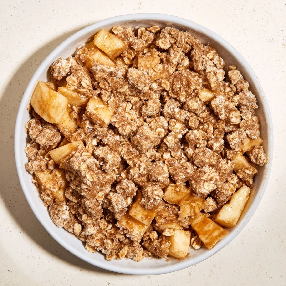 A generous slice of Best Apple Crisp with a scoop of vanilla ice cream, perfect dessert.