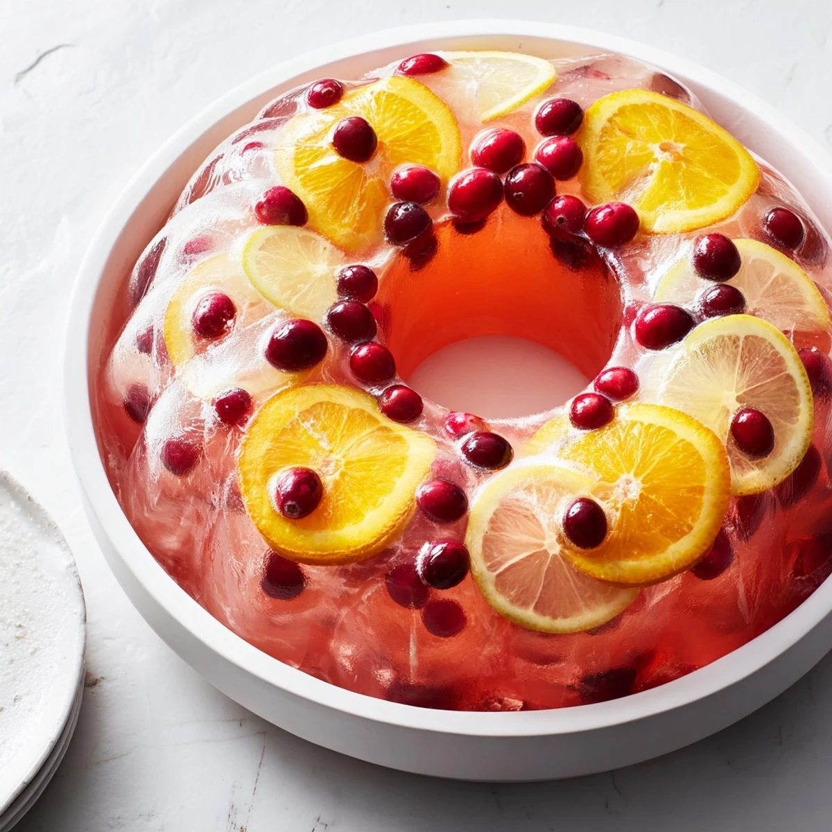 Quick Holiday Punch with an ice ring, showing vibrant colors and festive presentation for the holidays.