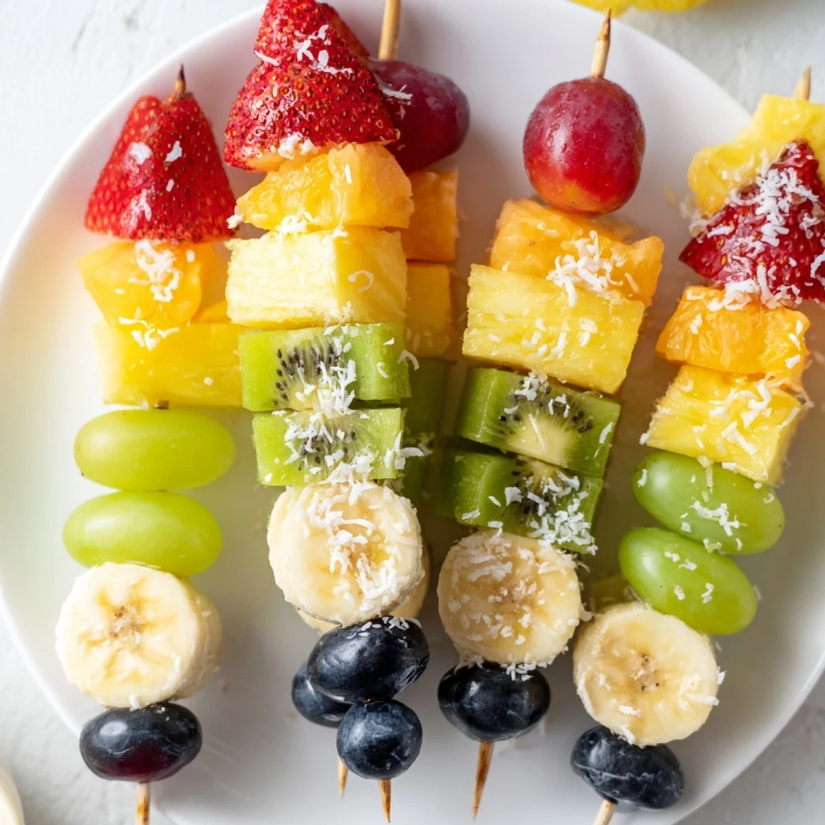 Vibrant Easy Festive Fruit Kabobs, ready to cool you down, showcasing colorful skewers with fresh, sweet ingredients.