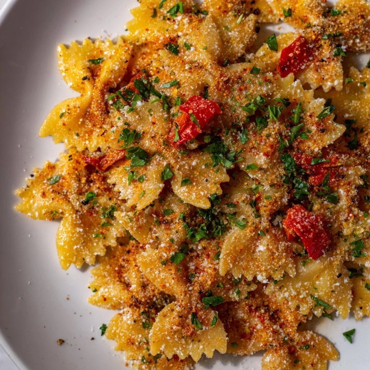 Golden, crispy Lightened Christmas Pasta Chips seasoned with holiday spices, ready for a delicious snack.