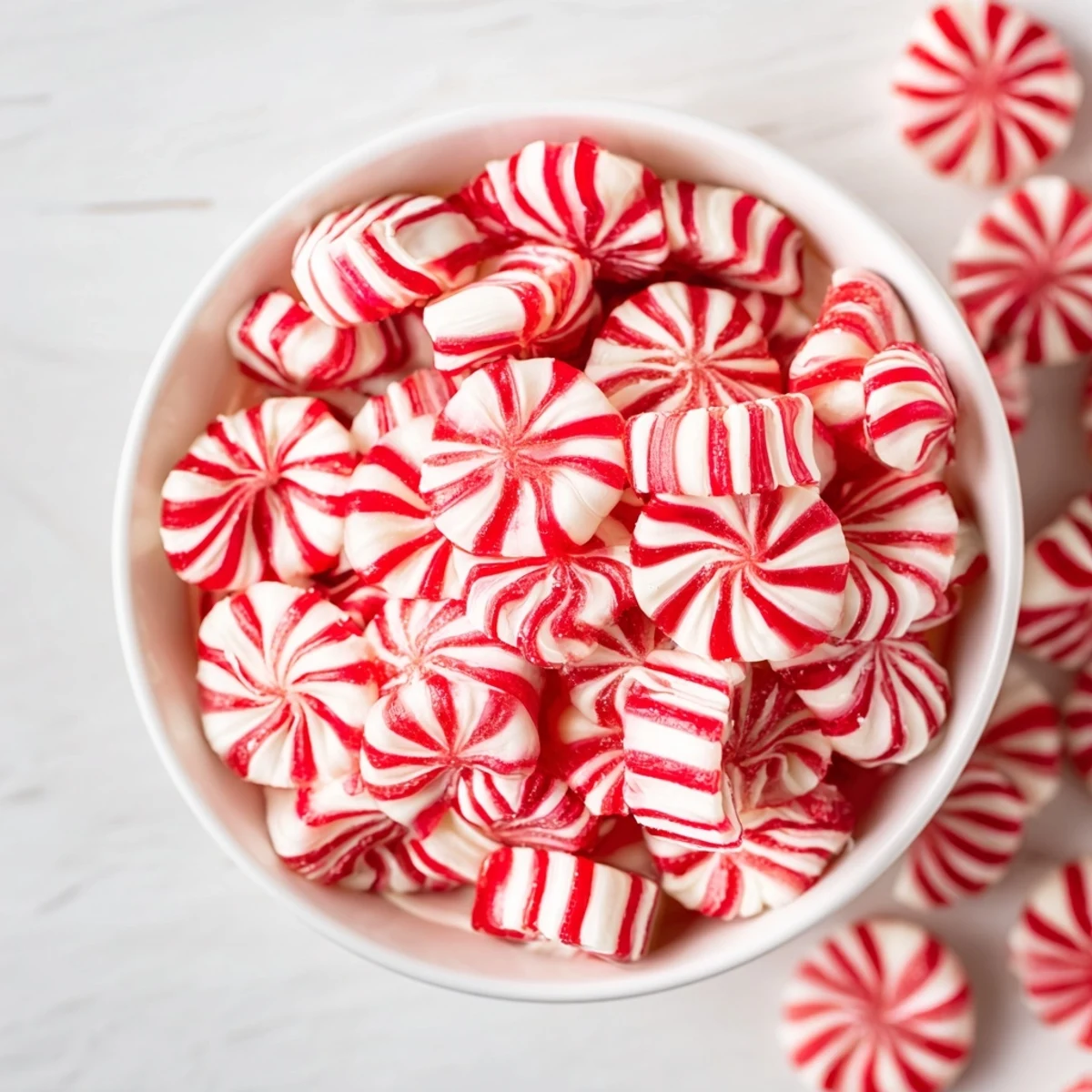 No-Bake Peppermint Candy Bowl shimmering with melted peppermint candies, perfect for holiday treats.