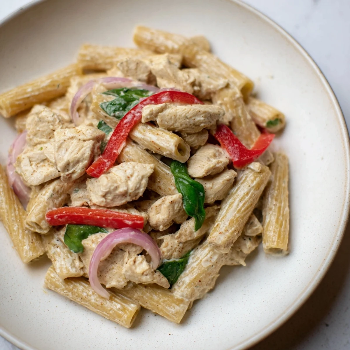 Creamy Cajun Dirty Snow Chicken Pasta presented in a bowl, a flavorful and hearty homestyle meal.