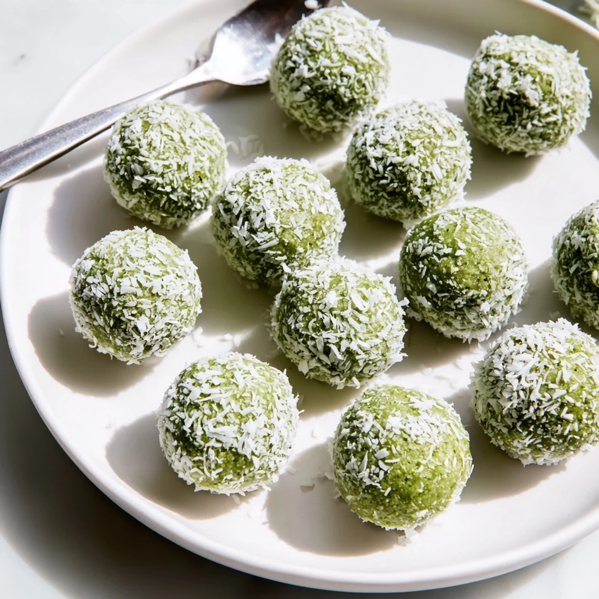 Freshly prepared Coconut Matcha Snowball Fat Bombs offer a delightful combination of coconut and matcha flavors.
