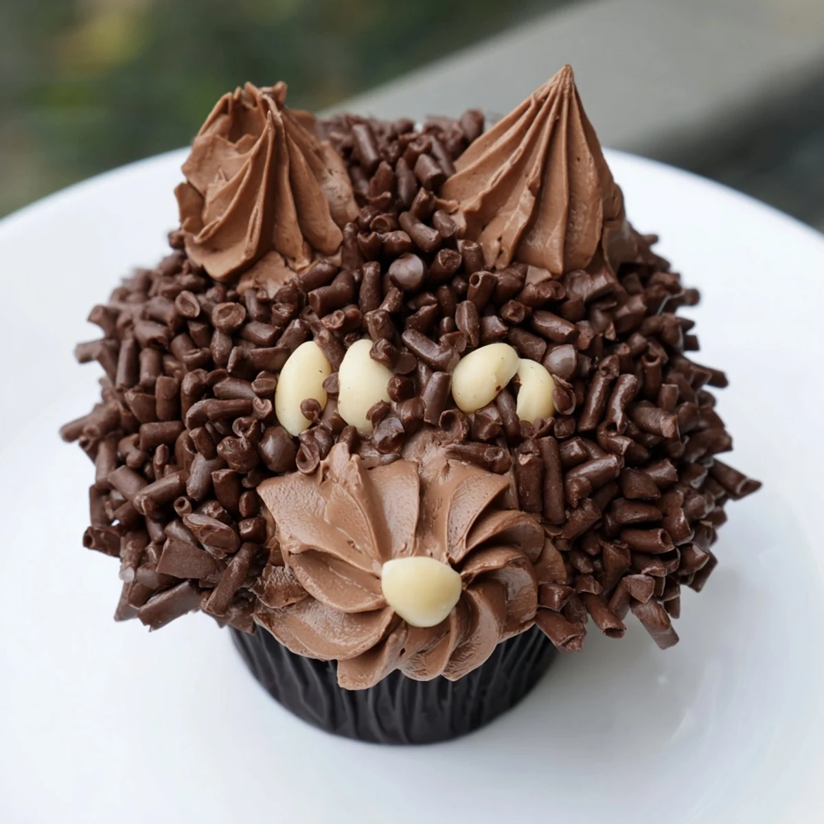 Close-up of a whimsical Hedgehog Cupcake Tower, chocolatey and charming, perfect for a party.