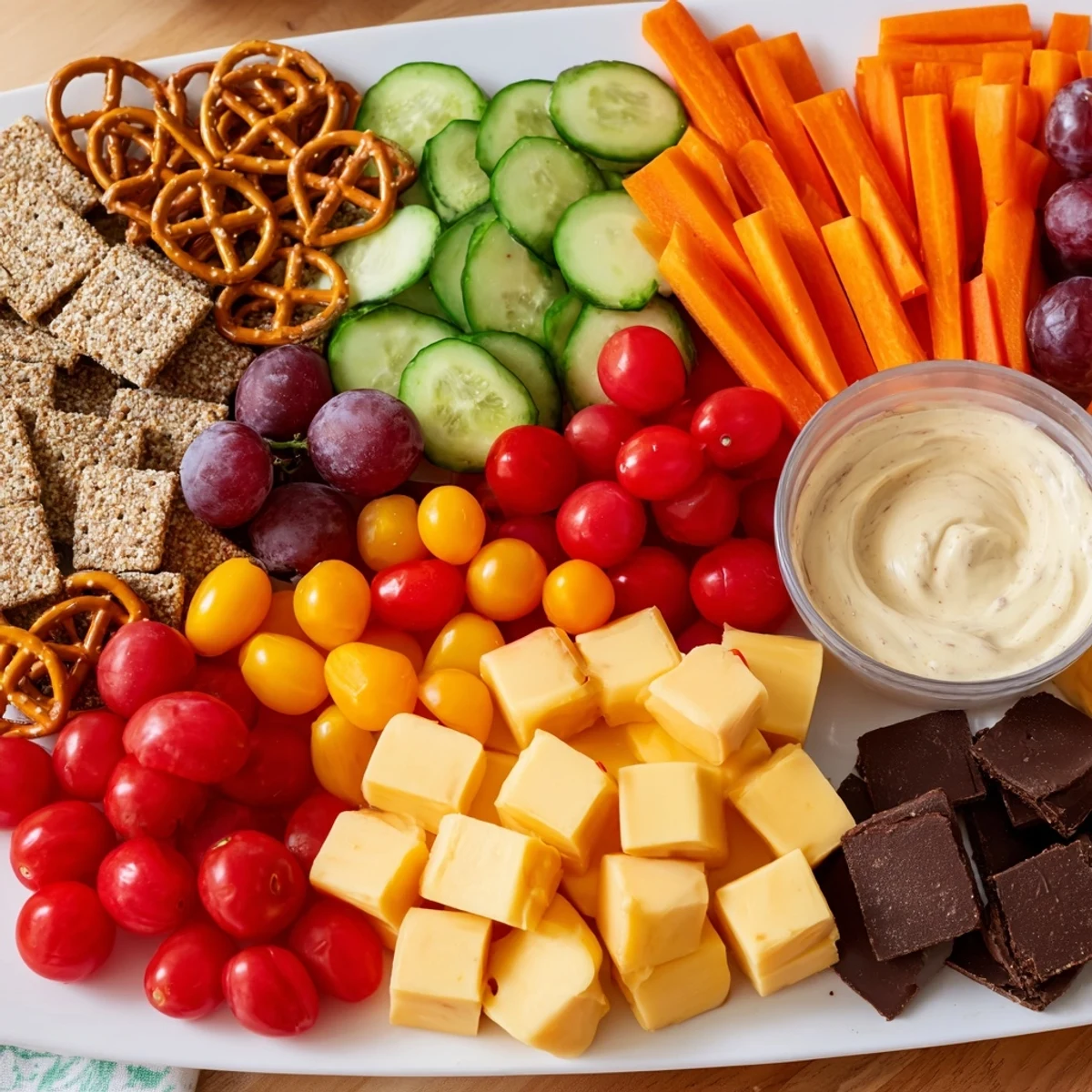 A mouthwatering close-up shows the colorful array of a loaded Fox & Friends snack tray, perfect for parties.