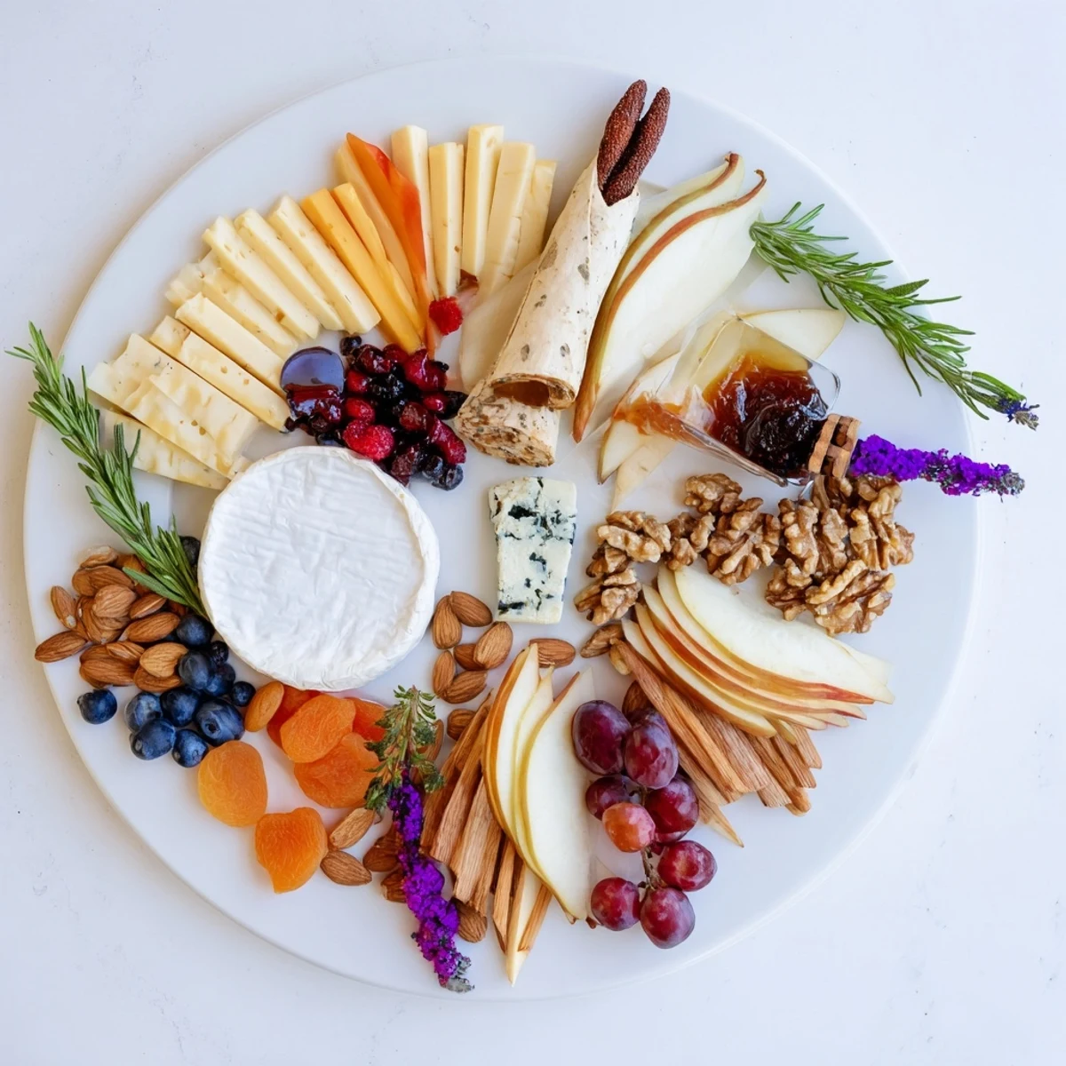 The Woodland Creature Cheese Platter features a delightful assortment of cheeses and colorful garnishes for a party.