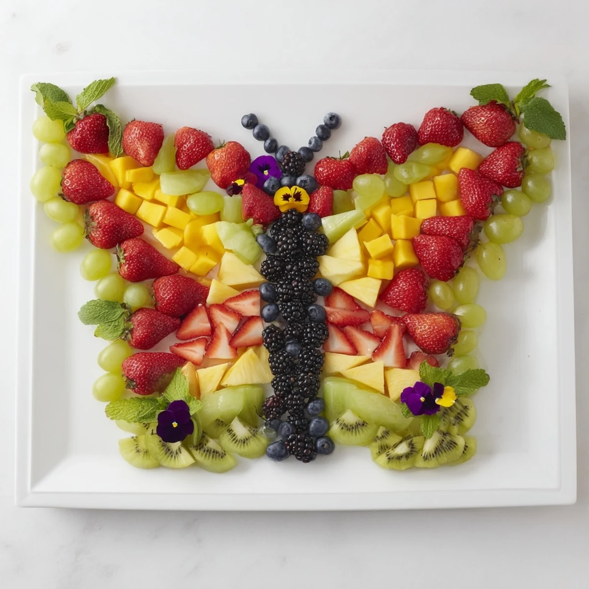 Butterfly Bloom Fruit Board, overflowing with colorful fresh fruit arrangement, ideal for entertaining.
