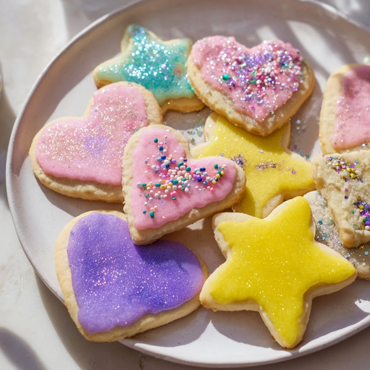Freshly baked Princess Palace Heart & Star Treats, a delightful batch of heart-shaped cookies ready to be enjoyed.