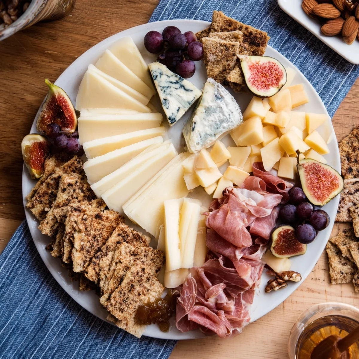 Beautiful array of the Wine & Food Pairing Platter, filled with gourmet cheeses, fruits, and meats.
