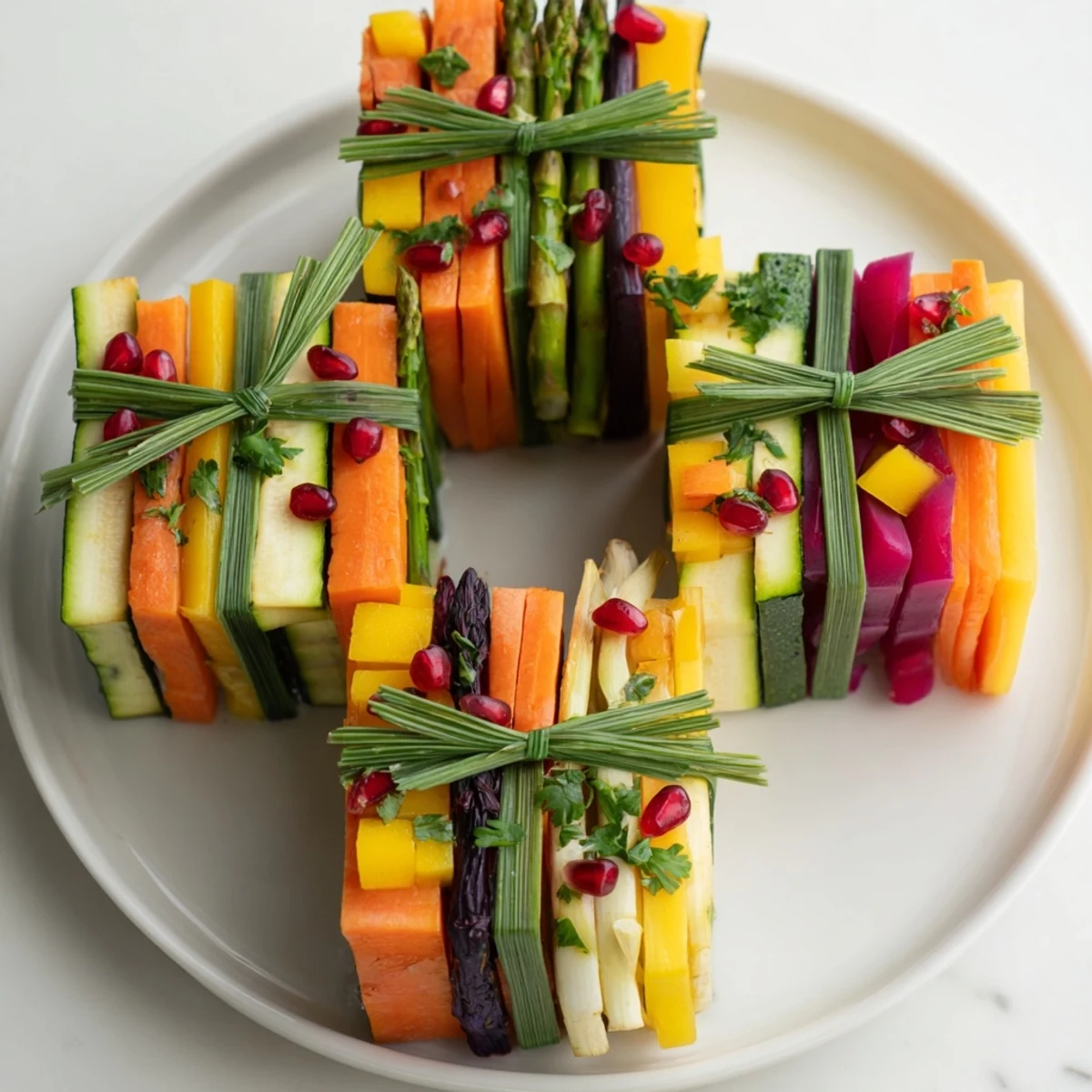 Roasted Christmas Present Veggie Crates, a colorful and festive vegetarian side dish, beautifully presented.