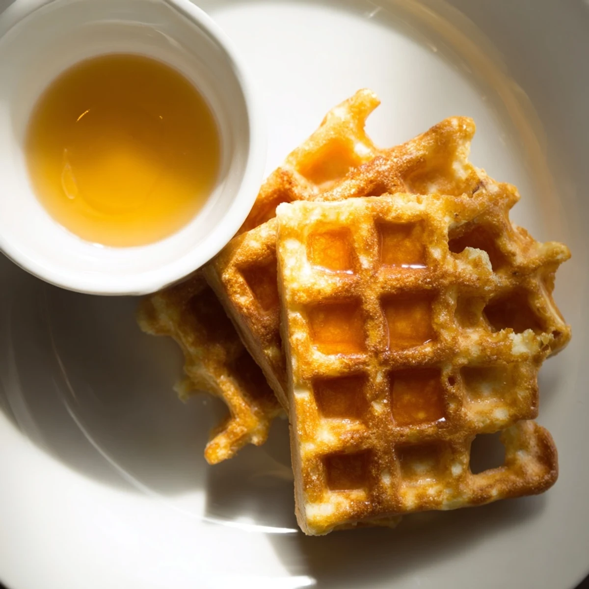 Plump berries and whipped cream perfectly complement these sweet waffle quarters and syrup dip.