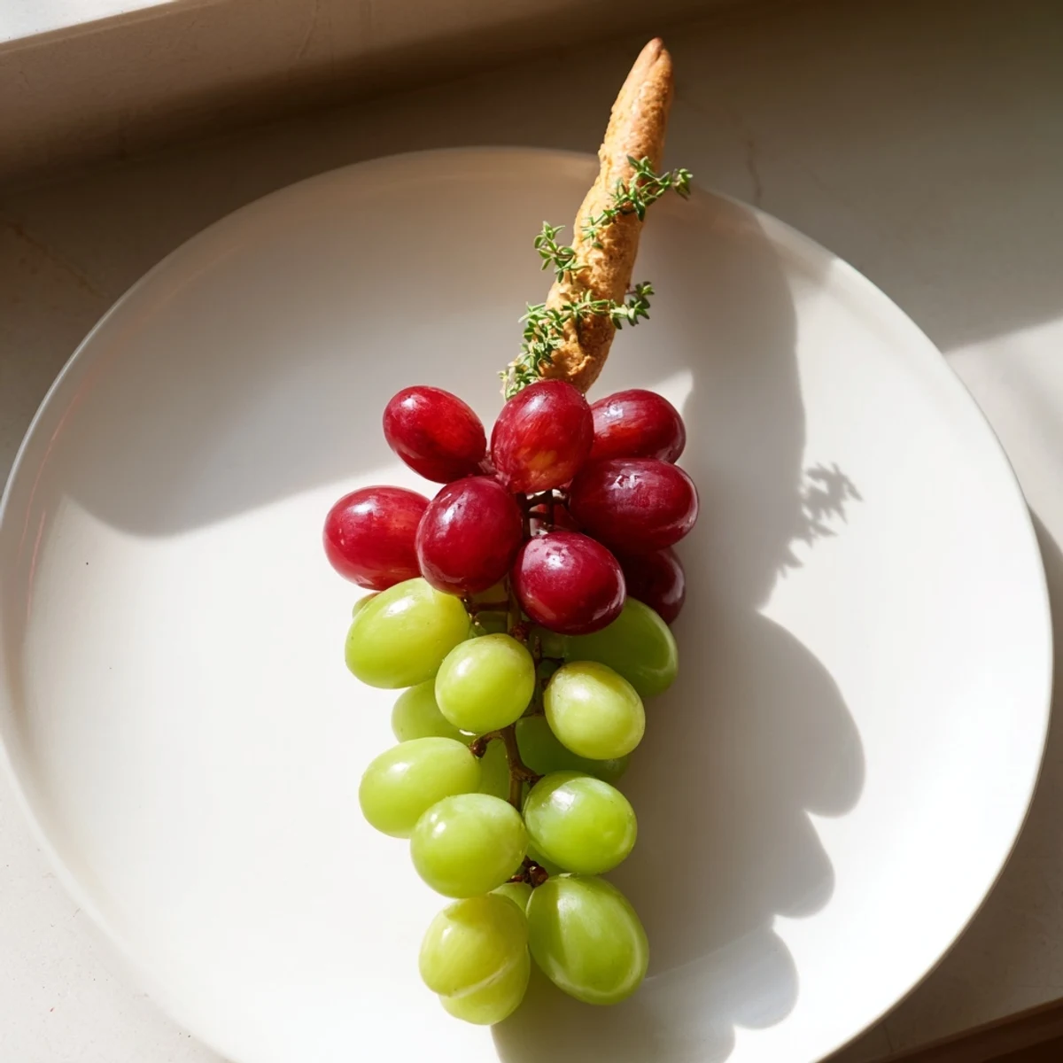 Fresh, vibrant Vineyard Grape Cluster appetizer, a beautiful display of red and green grapes ready to serve.