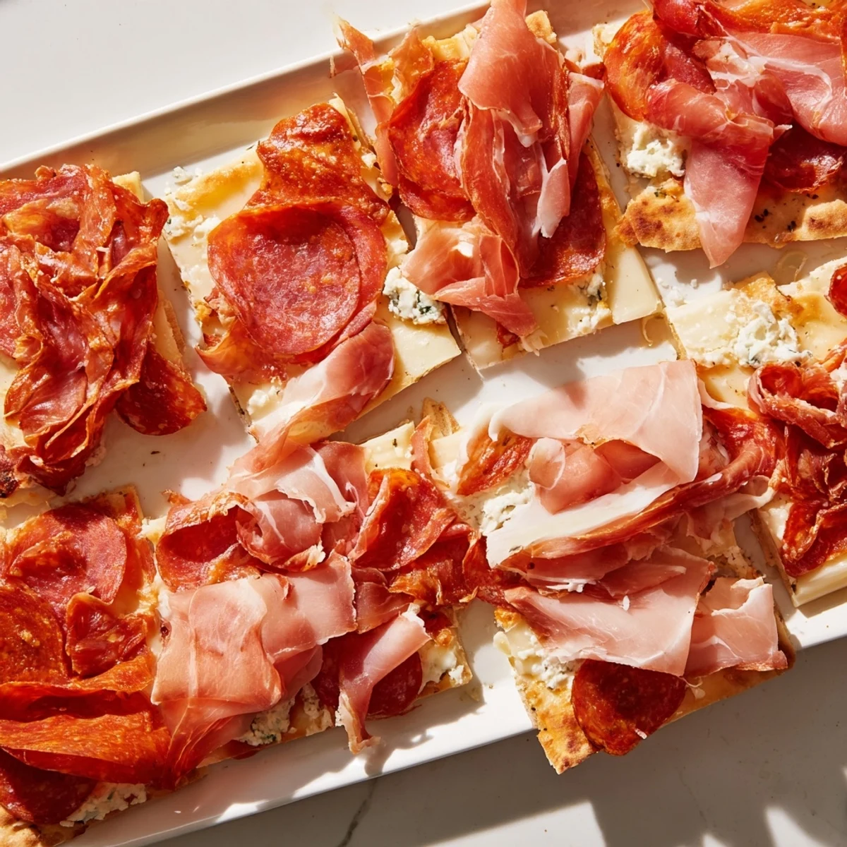 Savory The Rustic Raft, piled high with prosciutto, salami and creamy cheeses ready to be shared.