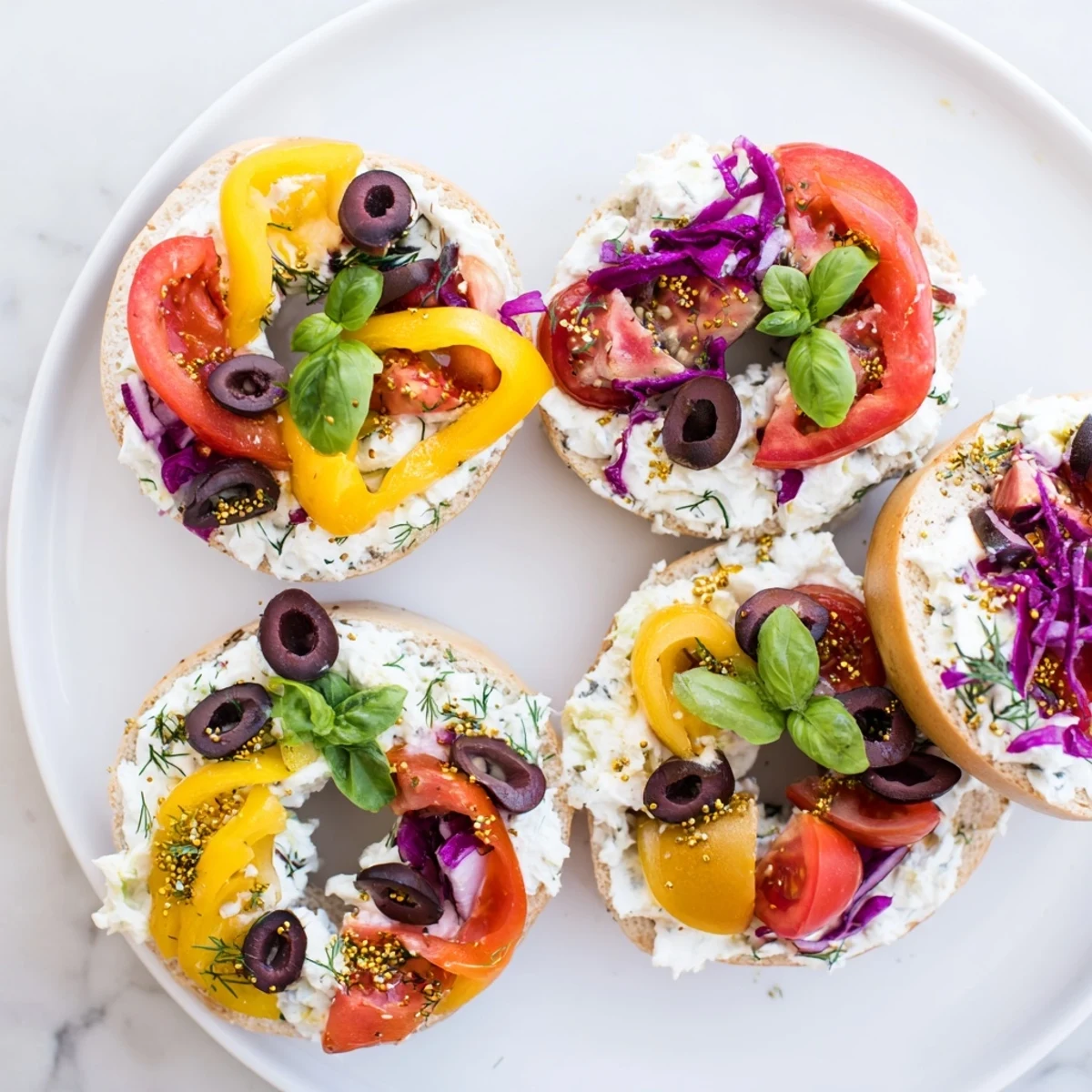 Delicious Olympic Rings Medal Appetizer, perfect for a party, featuring colorful cream cheese on mini bagels.