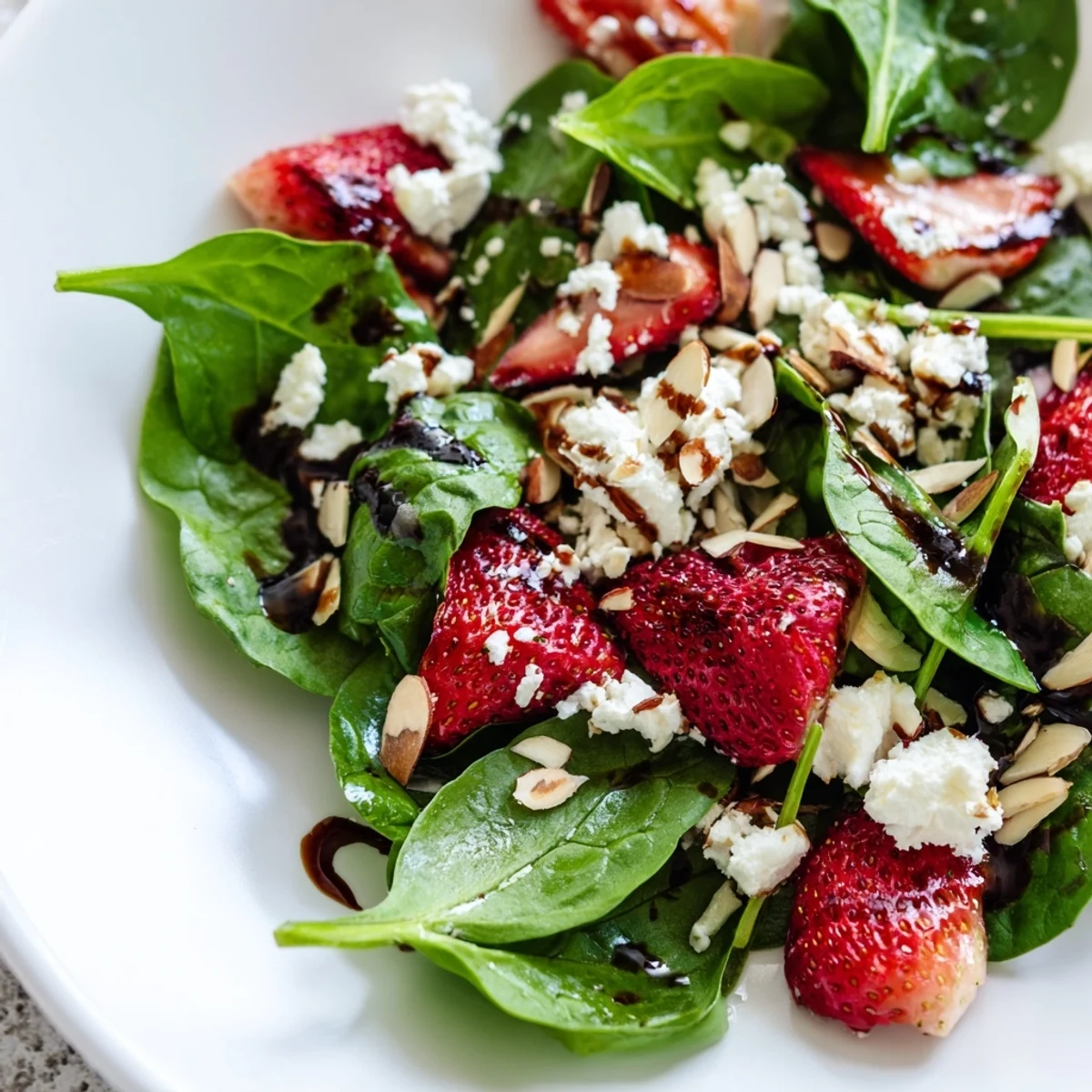 Fresh Strawberry Spinach Salad with vibrant red strawberries and crumbled feta, a light lunch.