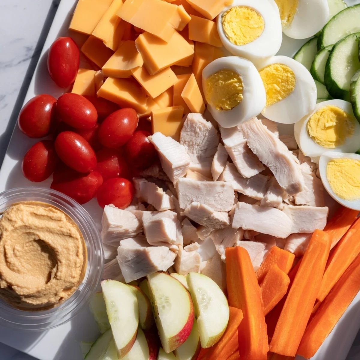 Easy-to-assemble protein snack boxes: a visually appealing, balanced lunch or snack idea, perfect for meal prep.