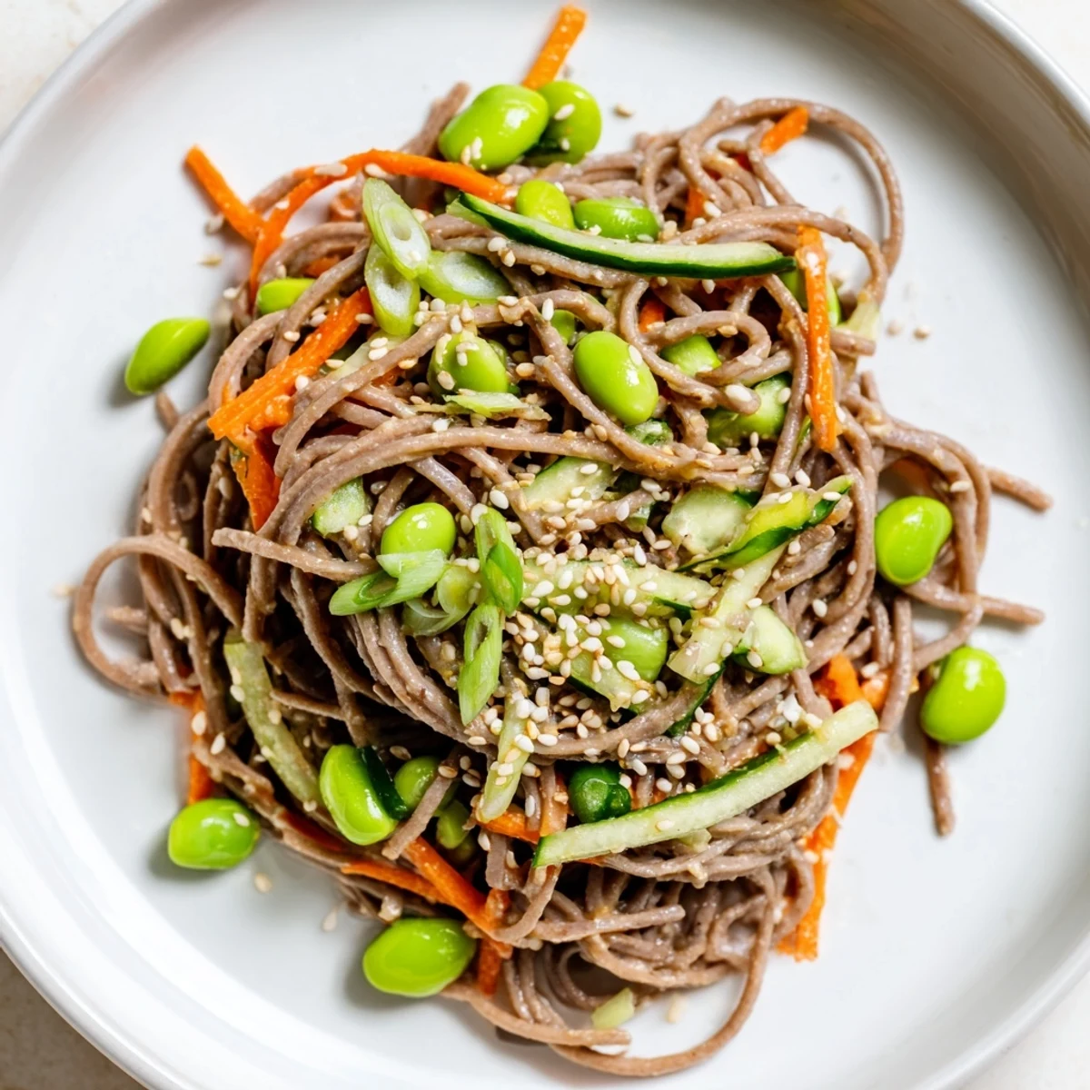 Close-up of a refreshing Asian Sesame Noodle Salad, showcasing colorful vegetables, perfect for lunch.