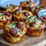 Savory mini corn dog muffins, oven-baked golden brown and ready for dipping.