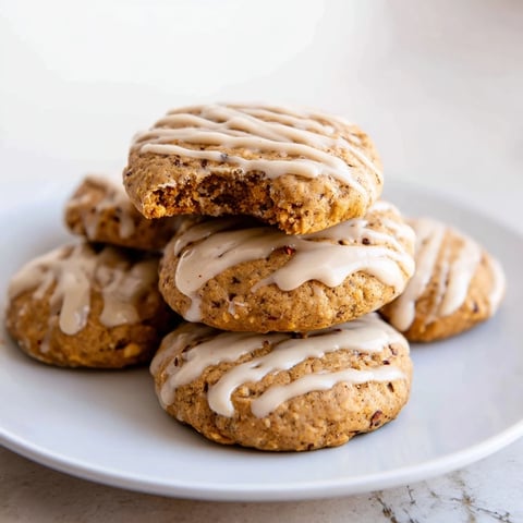 Soft Pumpkin Spice Latte Cookies drizzled with creamy coffee glaze, perfect for autumn.  