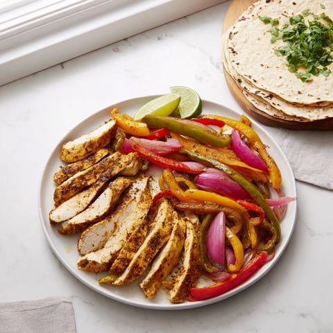 Juicy Chicken Fajita Sheet Pan Dinner with colorful peppers and fresh lime wedges.  