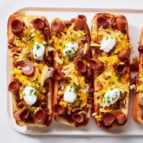 Golden, bubbly Chili Dog Casserole: a cheesy, baked delight with visible hot dogs and chili.