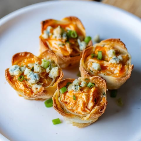 Golden-brown Buffalo Chicken Dip Pinwheel Wontons, a crowd-pleasing appetizer with creamy, spicy flavors.