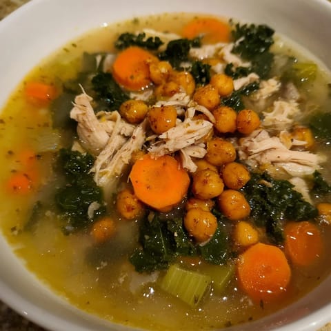 Chicken Kale Soup Crispy Chickpeas