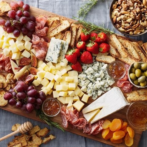 Imagine a beautiful Waterfall Edge Grazing Board; colorful fruit cascades over the board's edge.