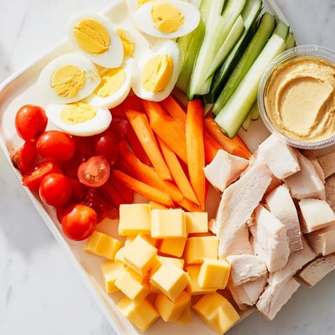 Delicious protein snack boxes showcasing a variety of textures: crunchy carrots, soft cheese, and savory meats.