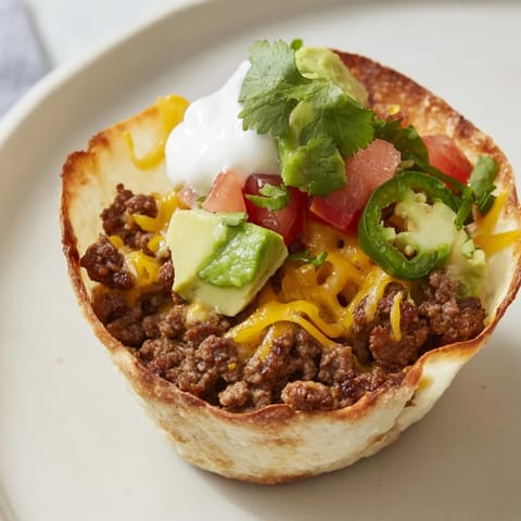 These baked mini taco cups showcase seasoned ground beef and melted cheese, a flavorful appetizer.