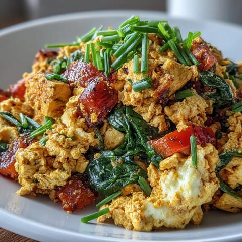 Hearty tofu scramble recipe, ready for a delicious, protein-packed brunch.