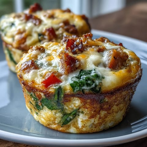 High-protein ham and veggie egg muffins baked with colorful peppers, spinach, and cheddar cheese for a healthy breakfast.  