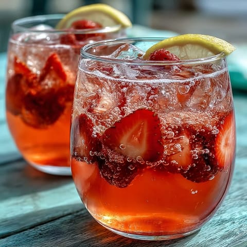 Vibrant strawberry lemonade mocktail with sparkling water, garnished with fresh lemon slices and whole strawberries in a clear pitcher.