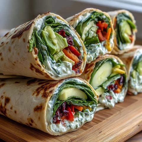 Bright and colorful veggie wraps with lemon aioli, packed with fresh spinach, carrots, cucumber, and avocado for a healthy picnic lunch.