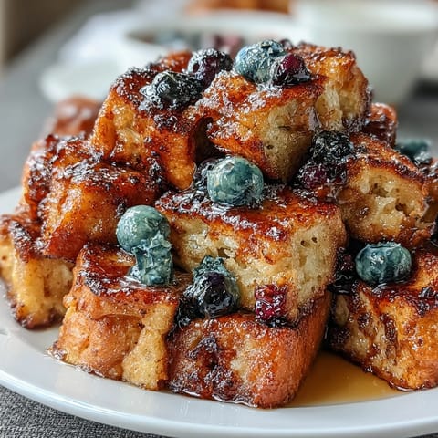 Lemon Blueberry Sourdough French Toast Bake with golden edges and juicy berries, perfect for a bright weekend brunch.  