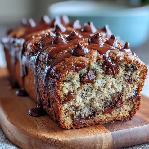 A wholesome slice of chocolate chip protein banana bread, moist and naturally sweetened, with rich dark chocolate chips throughout.