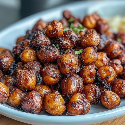 Crispy baked chickpeas with smoky paprika and cumin, golden and crunchy for the perfect healthy snack.