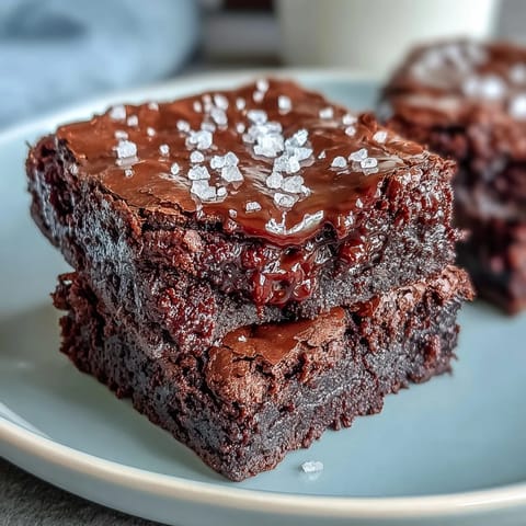 Rich chocolate brownies made with sourdough discard, baked to perfection and finished with a sprinkle of sea salt.