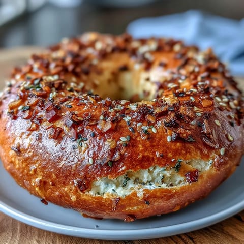 Protein bagels with Greek yogurt and everything seasoning baked golden brown on a parchment-lined tray.